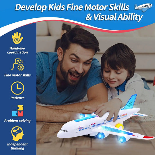 Electronic Aeroplane Toy with Music Autopilot Flash Sound Aircraft Automatic Rotation Plane Educational Toy Gift for Children