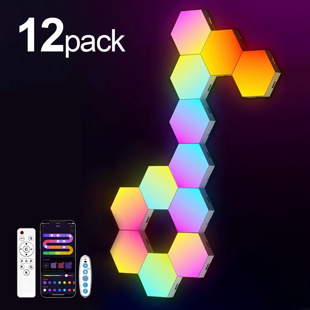 RGB Smart Hexagonal Wall Lamp Color Changing Ambient Night Light DIY Shape Music Rhythm APP for Game Room Bedroom Intelligent
