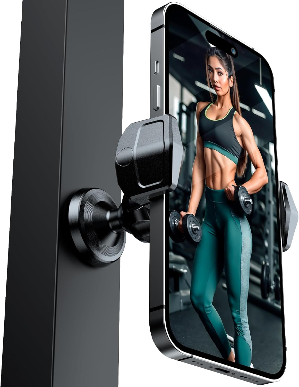 Gym Magnetic Phone Holder, 360° Rotatable Magnet Phone Holder for Gym Workout-Record, [N55 Super Magnet] Magnetic Cellphone Holder for All 4-7 Inch Smartphones