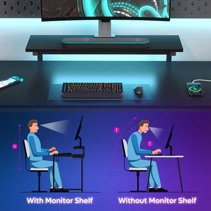 Nedyo 48" L-Shaped Computer Desk with Power Outlet, LED Gaming Work Desk with Monitor Stand