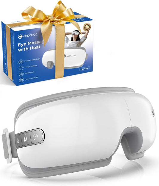 Heated Eye Mask, Electric Eye Care Device, Birthday Gifts for Dad Mom Women Men Wife Grandma, Rechargeable Eye Relaxing Mask for Eye Relaxation, Improve Sleep, White