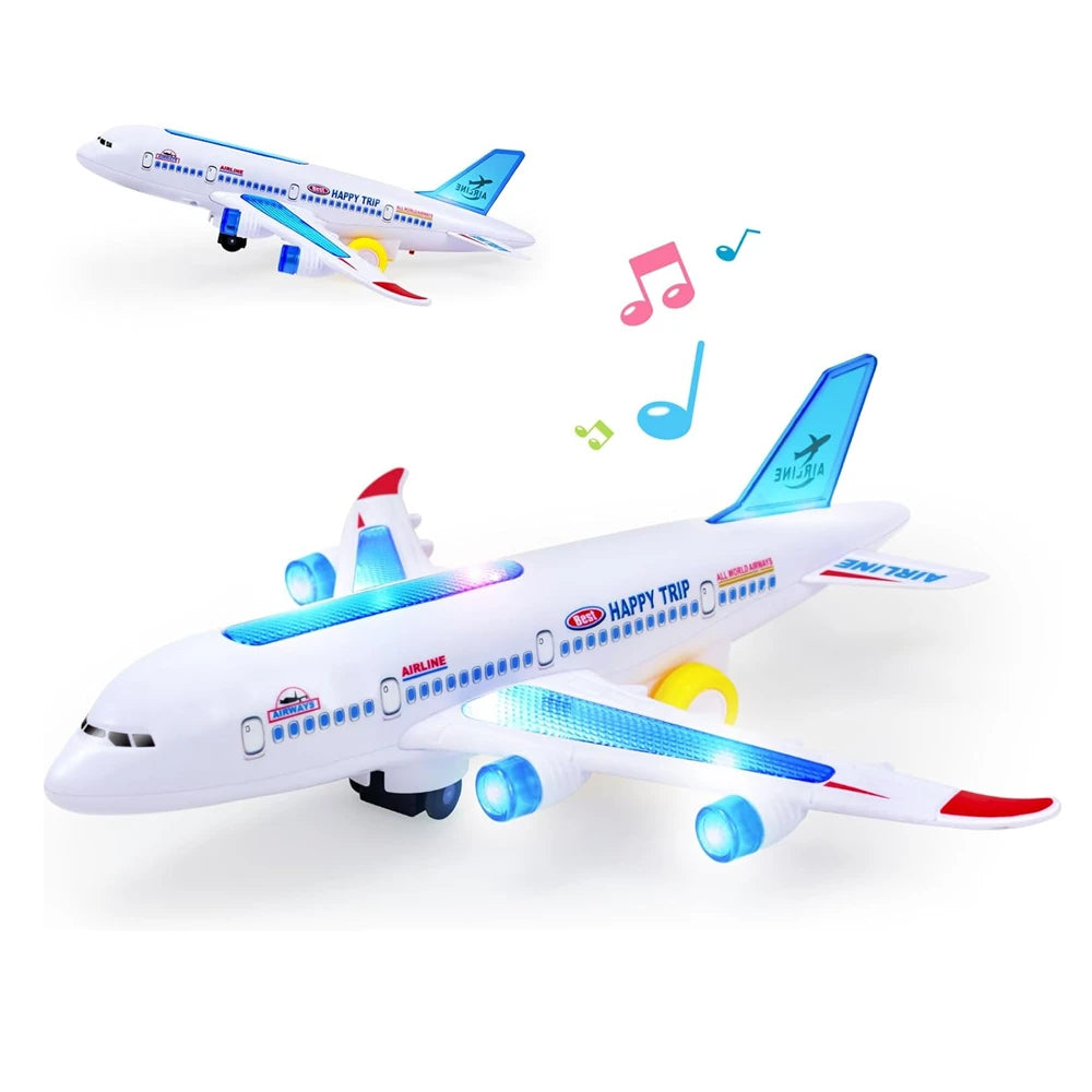 Electronic Aeroplane Toy with Music Autopilot Flash Sound Aircraft Automatic Rotation Plane Educational Toy Gift for Children