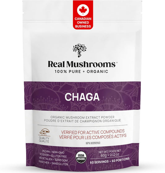 Chaga Powder - Organic Mushroom Supplement with Extract Fungal Polysaccharides Immunomodulating Properties Non-Gmo, 60 Servings