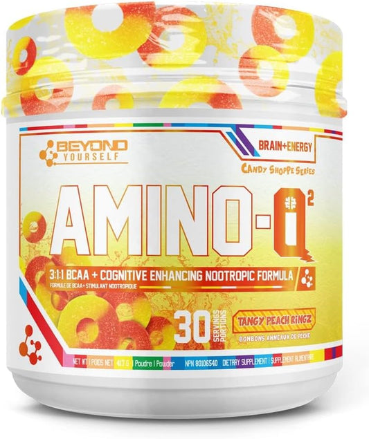 - Amino Iq² | Brain-Boosting Nootropic Complex & Bcaas | Intense Focus and Mental Clarity for Peak Performance | Zero Sugar, Zero Calories, Free from Artificial Additives | 40 Servings | Peach Rings