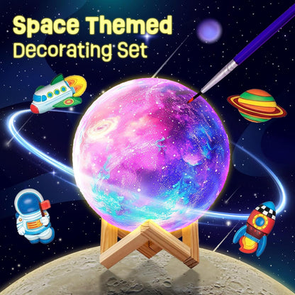 Paint Your Own Moon Lamp Kit, DIY 3D Moon Night Light with Space Figurines & Wooden Stand, Art Supplies Creativity Arts & Crafts Kit for Kids, Toys Girls Boy Birthday Easter Gift Ages 3 4 5 6 7 8 9 10 11 12+