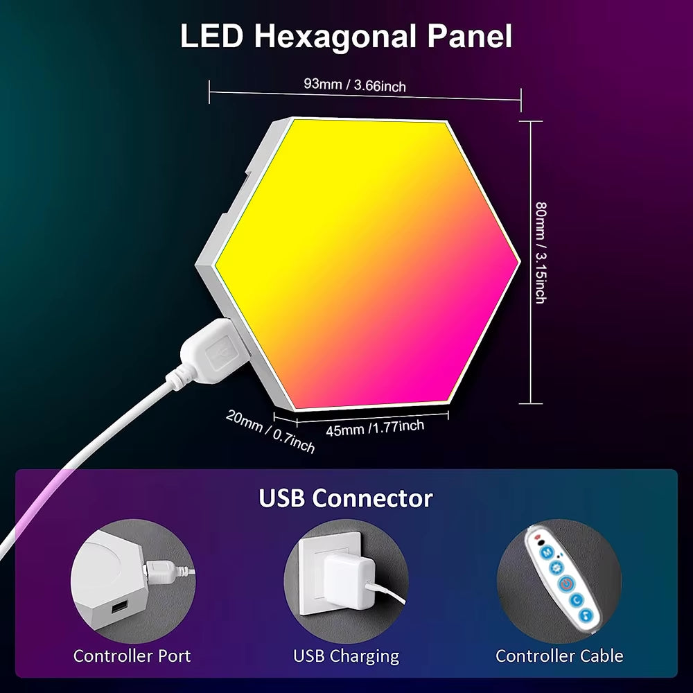 RGB Smart Hexagonal Wall Lamp Color Changing Ambient Night Light DIY Shape Music Rhythm APP for Game Room Bedroom Intelligent