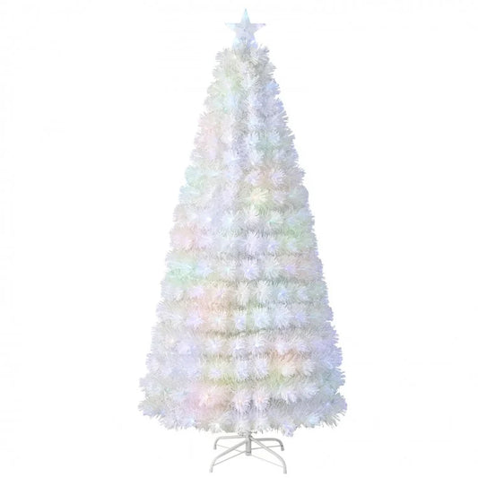 5/6/7 Feet Pre-Lit Fiber Optic White Snow-Flocked Artificial Christmas Tree